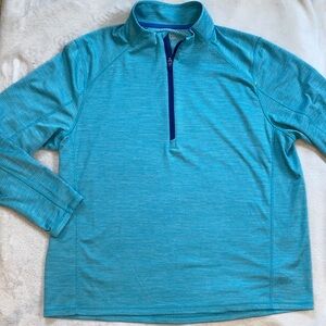 Vineyard Vines Performance lightweight 1/2 zip turquoise green gray stripe Sz XL
